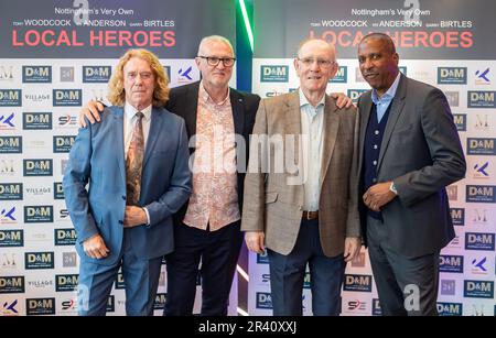 Tony Woodcock, Gary Birtles, Ian Bowyer, Viv Anderson (von links nach rechts während der Weltpremiere der dokumentarischen Local Heroes im Arc Cinema, Beeston, Nottingham am 25. Mai 2023 (Foto von Ritchie Sumpter/Alamy Live News) Stockfoto