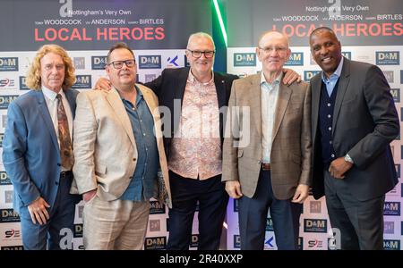 Tony Woodcock, John Warrington, Gary Birtles, Ian Bowyer, Viv Anderson (von links nach rechts während der Weltpremiere des Dokumentarfilms Local Heroes im Arc Cinema, Beeston, Nottingham am 25. Mai 2023 (Foto von Ritchie Sumpter/Alamy Live News) Stockfoto