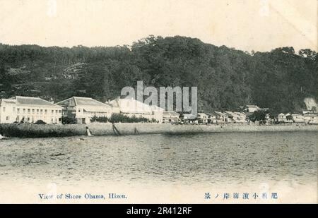 Japanische Szenen von Topographie, Schreinen, Wasserfällen und Straßenszenen im frühen 20. Jahrhundert. Hotels, Vulkane. Stockfoto