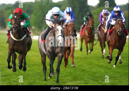 Die von Jockey Ray Dawson (zweite links) gefahrene Freistellung gewinnt das Racehorse Lotto Whitsun Cup Handicap während des Abends von Brigadier Gerard auf der Rennbahn Sandown Park in Surrey. Foto: Donnerstag, 25. Mai 2023. Stockfoto