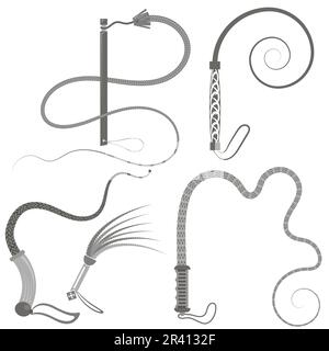 Vektorgraues Leder-Peitschensymbol isoliert auf weißem Hintergrund. Stock Vektor