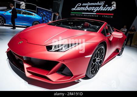 Frankfurt Am Main, Deutschland. 10. September 2019. Frankfurt International Motor Show 2019, IAA, Internationale Automobil Ausstellung: Lamborghini Huracán Evo Spyder, Supersportwagen. Kredit: Christian Lademann Stockfoto