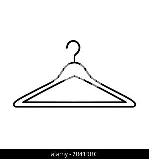 Kleiderbügel. Handgezeichnete Symbole von Kleiderschrankelementen zur Aufbewahrung von Kleidung. Darstellung isolierter Vektoren im Inline-Stil. Stock Vektor