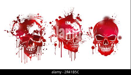 Vintage Retro Design Bloody Skull Illustration T-Shirt Druck Kunstwerke, Blut, Knochen, tot, Kunst, Frisch, schneidend, gesund. Vektordarstellung Stock Vektor