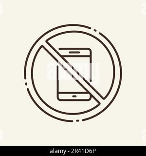 Symbol für Verbot von Handys mit dünner Linie Stock Vektor