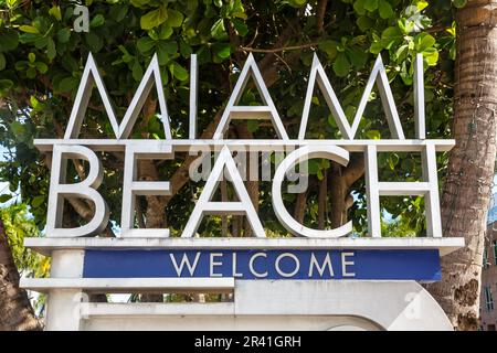 Miami Beach Schild Travel in Florida, USA Stockfoto