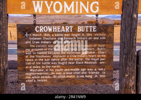 In Crowheart Butte in Wyoming fand 1866 die Schlacht um Crowheart Butte zwischen den Crow-Indianern und dem östlichen Shoshone-Stamm statt. Stockfoto