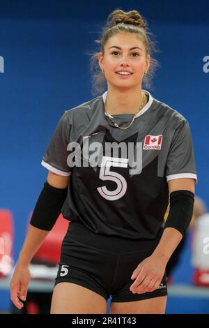 Lanciano, Italien. 23. Mai 2023. Julia Murmann aus Kanada war beim DHL Test Match Tournament im Palazzetto dello Sport beim Frauen-Volleyball zwischen Italien und Kanada dabei. Endergebnis: Italien 3:1 Kanada. (Foto: Davide Di Lalla/SOPA Images/Sipa USA) Guthaben: SIPA USA/Alamy Live News Stockfoto