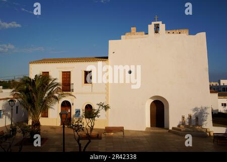 Die Iglesia de Sant Francesc Xavier (s. XVIII). Formentera. Islas Pitiusas. Balearen. España. Stockfoto