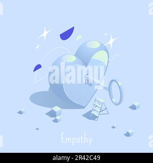 Emotionale Intelligenz Denken mentale Konzepte isometrische Zusammensetzung mit kunstvollem Text und Herz mit Schlüssel-in-Loch-Vektordarstellung Stock Vektor