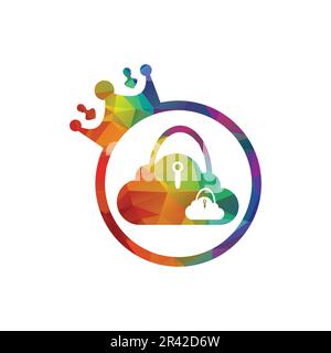 Secure Cloud King – Symbol. vector-Logo-Design. Wolke mit Schlüssel- und Schlosssymbol. Stock Vektor