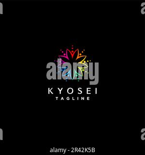 Bunte Symbole Von Menschen, Die Hand In Hand Gehen. Kyosei ist ein japanisches Wort, das bedeutet, für das Gemeinwohl zu leben und zusammenzuarbeiten. Stock Vektor