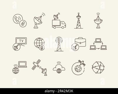 Dünne Symbolgruppe für Satellitenverbindung Stock Vektor