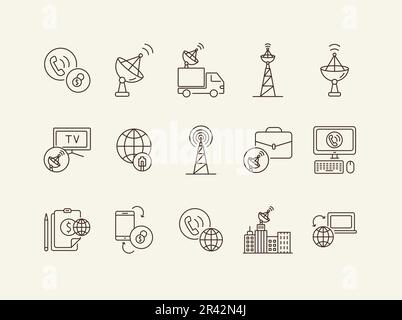 Dünne Symbolgruppe für globales Netzwerk Stock Vektor