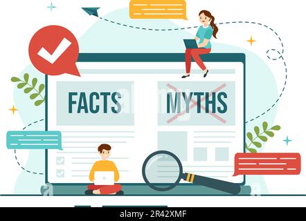 Faktenprüfung Vektordarstellung mit Mythen vs. Fakten News für eine gründliche Überprüfung oder den Vergleich von Beweisen in handgezeichneten Landing-Page-Vorlagen für flache Cartoons Stock Vektor