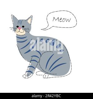 Graue Tabby-Katze. Süße Zeichentrickfiguren. Flache Form und Linienführung. Vektordarstellung . Stock Vektor