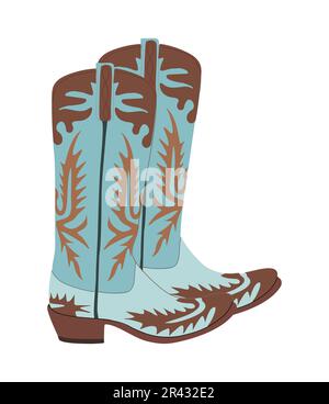 Cowboystiefel. Westliche türkisfarbene Stiefel Vektorkunst. Stock Vektor