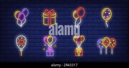 Ballons Neon-Zeichen gesetzt Stock Vektor
