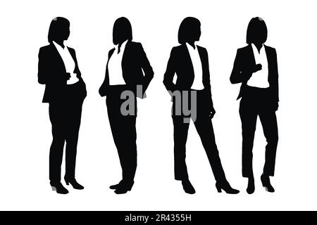 Kreative Frau Angestellte und Mädchen Geschäftsmann Silhouette Set Vector. Moderne Geschäftsfrau mit anonymen Gesichtern. Weibliche Mitarbeitersilhouetten, Wee Stock Vektor