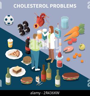 Cholesterinisometrisches Konzept mit guter und schlechter Fettproduktdarstellung Stock Vektor