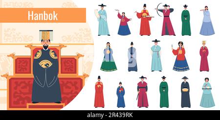 Königliche Familienwohnung mit Blick auf den orientalischen König auf dem Thron und isolierte mittelalterliche menschliche Charaktere Stock Vektor