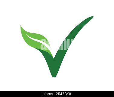 Grün vegan V vegetarische Blatt tick Check Mark Logo Symbol Vektor isoliert auf weißem Hintergrund Stock Vektor