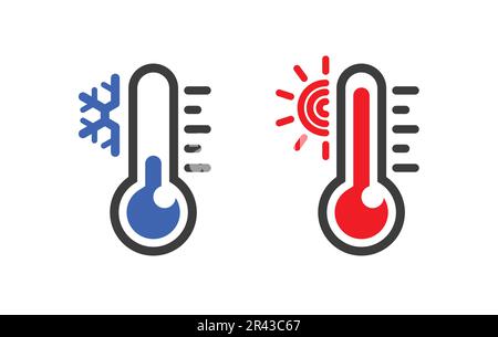 Einfaches klassisches Thermometer mit kaltem Eis, Schneeflocke, kleinem Glasumriss, Silhouettenvektor isoliert auf weißem Hintergrund Stock Vektor