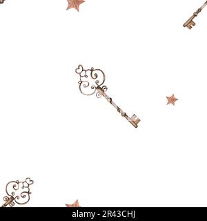 Aquarelle, nahtlose Muster, Vintage-Tasten und -Sterne. Niedliches Muster für Kindertextilien, Verpackungen, Drucken, Papier. Viel Spaß Stockfoto