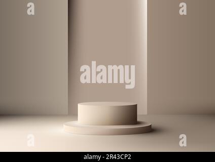 3D realistischer, moderner Podiumständer in Beige mit geometrischem rechteckigem Hintergrund auf braunem Hintergrund und natürlichem Licht. Du kannst es als Verehrer benutzen Stock Vektor