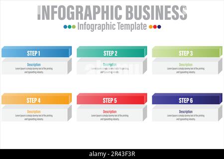 6 Schritte, sechs 6 Option 3D Würfelform-Elemente mit Schritten, Roadmap, Optionen, Meilenstein, Zeitachse, Prozessen oder Workflow. Visualisierung von Geschäftsdaten.Kreativ Stock Vektor
