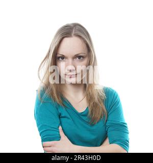 Junge blonde Frau macht ein Gesicht Stockfoto