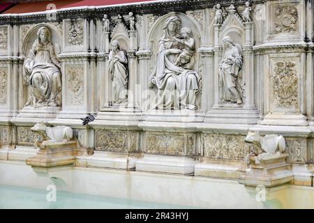 SIENA, TOSKANA, ITALIEN - 18. MAI : Detail des Brunnens auf dem Hauptplatz von Siena Italien am 18. Mai 2013 Stockfoto