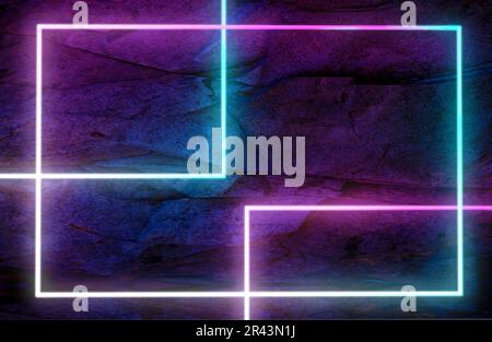 Neonlichter und Betonboden in einem dunklen Innenraum. Stockfoto
