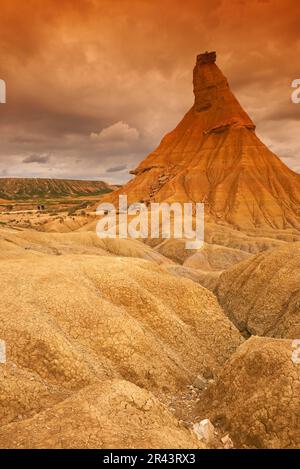 Bardenas Reales, Castildeterra typische Felsformation, Bardenas Reales Naturpark, Biosphärenreservat, Navarre, Spanien Stockfoto