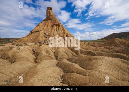 Bardenas Reales, Castildeterra typische Felsformation, Bardenas Reales Naturpark, Biosphärenreservat, Navarre, Spanien Stockfoto