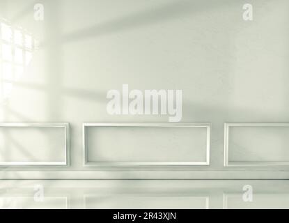 Minimalistischer Hintergrund der Schatten des Fensters auf einem weichen Hintergrund.Schatten Hintergrund.3d Illustration. Stockfoto