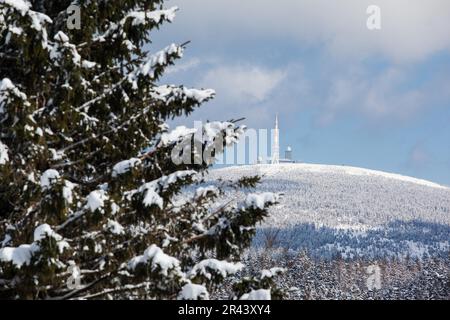 Der Brocken-Harz-Gipfel im Winter Stockfoto