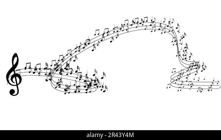 3D-Illustration von Musiknoten und musikalischen Zeichen von abstrakten Notenblättern.Songs und Melodiekonzept.Schatten Hintergrund.Musik Hintergrund Design.Musical Stockfoto