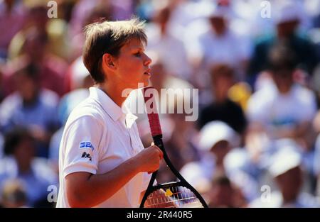 Anke Huber, deutsche Tennisspielerin, auf dem Tennisplatz. Stockfoto
