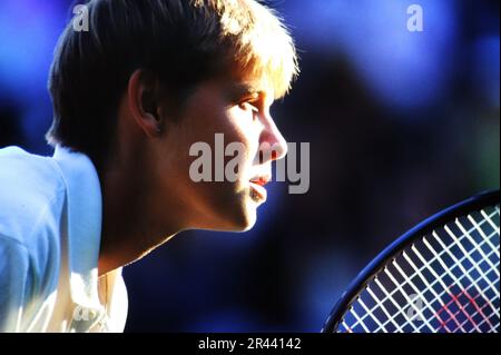 Anke Huber, deutsche Tennisspielerin, auf dem Tennisplatz. Stockfoto
