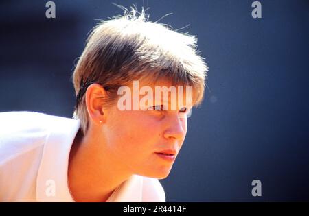 Anke Huber, deutsche Tennisspielerin, auf dem Tennisplatz. Stockfoto