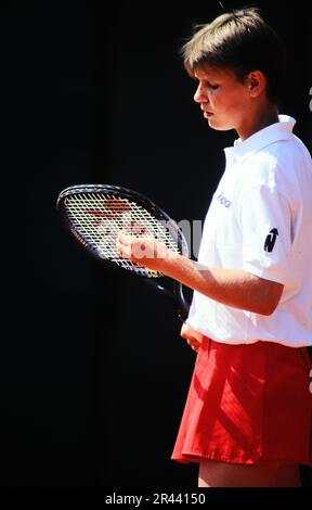 Anke Huber, deutsche Tennisspielerin, auf dem Tennisplatz. Stockfoto