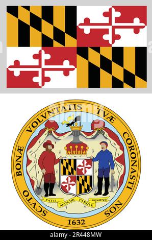 „Maryland US State Flag and Coat of Arming“-Design Stock Vektor