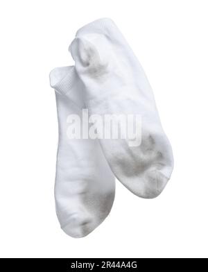 Ein Paar schmutzige Socken auf weißem Hintergrund Stockfoto