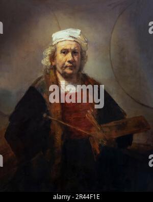 Porträt des Künstlers, mit zwei Kreisen, Rembrandt, ca. 1665, Stockfoto