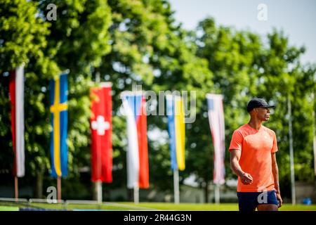 Gotzis, Österreich. 26. Mai 2023. Kanadischer Damian Warner in Aktion während eines Trainings im Vorfeld der Hypo-Meeting, IAAF World Combined Events Challenge, im Mosle-Stadion in Gotzis, Österreich, Freitag, 26. Mai 2023. BELGA FOTO JASPER JACOBS Kredit: Belga News Agency/Alamy Live News Stockfoto