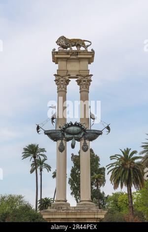 Kolumbus-Denkmal in den Murillo-Gärten (Jardines de Murillo) - Sevilla, Andalusien, Spanien Stockfoto