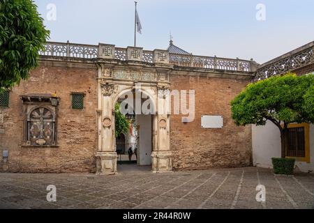 Haupttor des Palastes Casa de Pilatos (Pilates-Haus) - Sevilla, Andalusien, Spanien Stockfoto