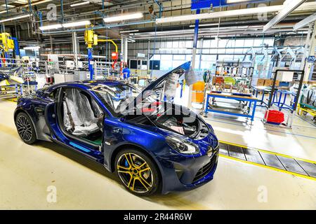 Renault Alpine Factory in Dieppe (Nordfrankreich), umbenannt in Manufacture Alpine Dieppe Jean Redele: Alpine A110 Production Line Stockfoto