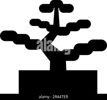 Bonsai Kieferngarten Konzept pflanzliches japanisches Symbol Schwarze Farbe Vektor Illustration flacher Stil einfach Stock Vektor